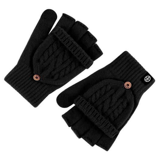 Flip Cap Fingerless Gloves OEM in black, featuring a cable knit design and button closure, ideal for winter wear.