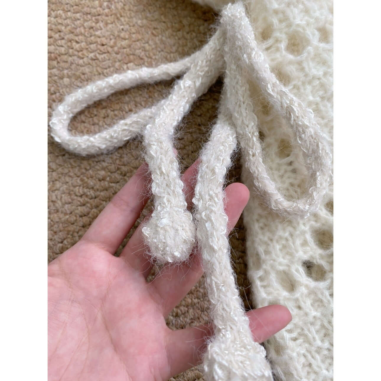 Crochet lace knit dress manufacturer adjustable self-fabric yarn belt detail