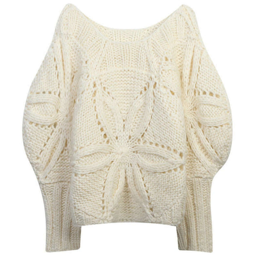 Hand crochet openwork sweater manufacturer flat front view of square neck sweater WCO-AW25163