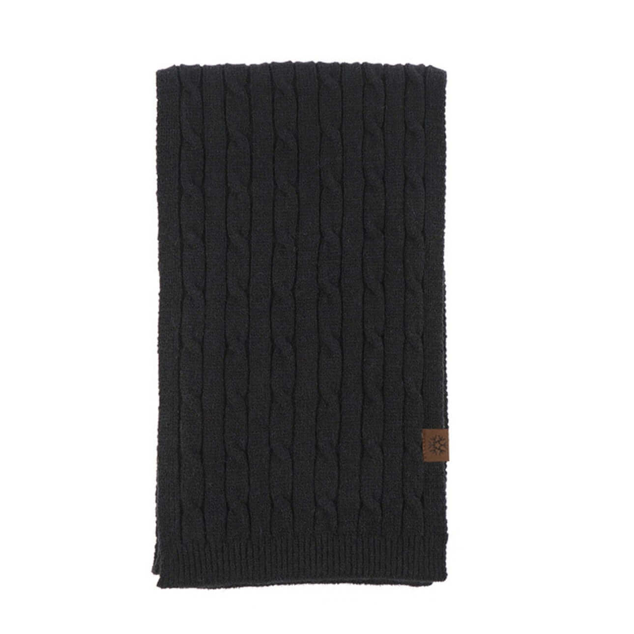 Thick Cable-Knit Scarf OEM in black, premium unisex winter scarf for bulk orders and custom label.
