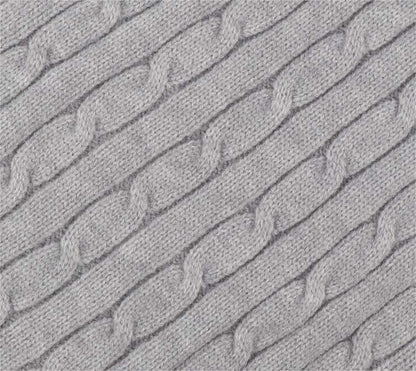 Thick Cable-Knit Scarf OEM in grey; close-up of the cable-knit pattern showcasing texture and design.