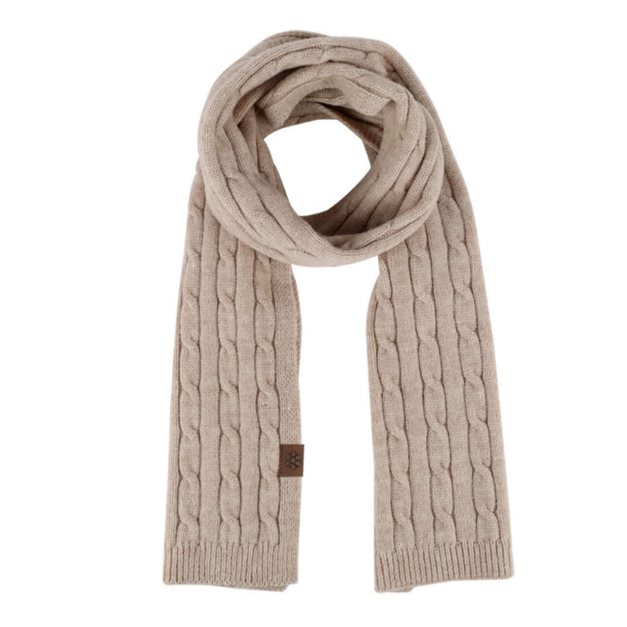 Thick Cable-Knit Scarf OEM in beige color, bulk unisex winter accessory for cold weather fashion.