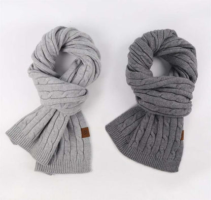 Thick Cable-Knit Scarf OEM in gray color, showcasing two stylish winter scarves perfect for unisex fashion.