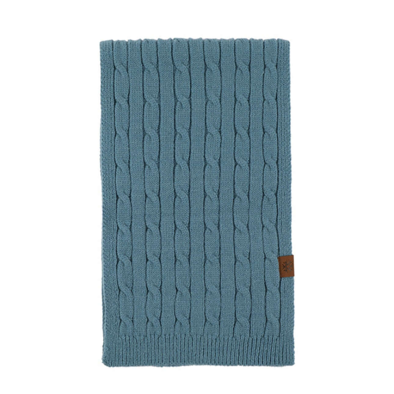 Thick Cable-Knit Scarf OEM in blue, showcasing textured cable-knit design for unisex winter wear.