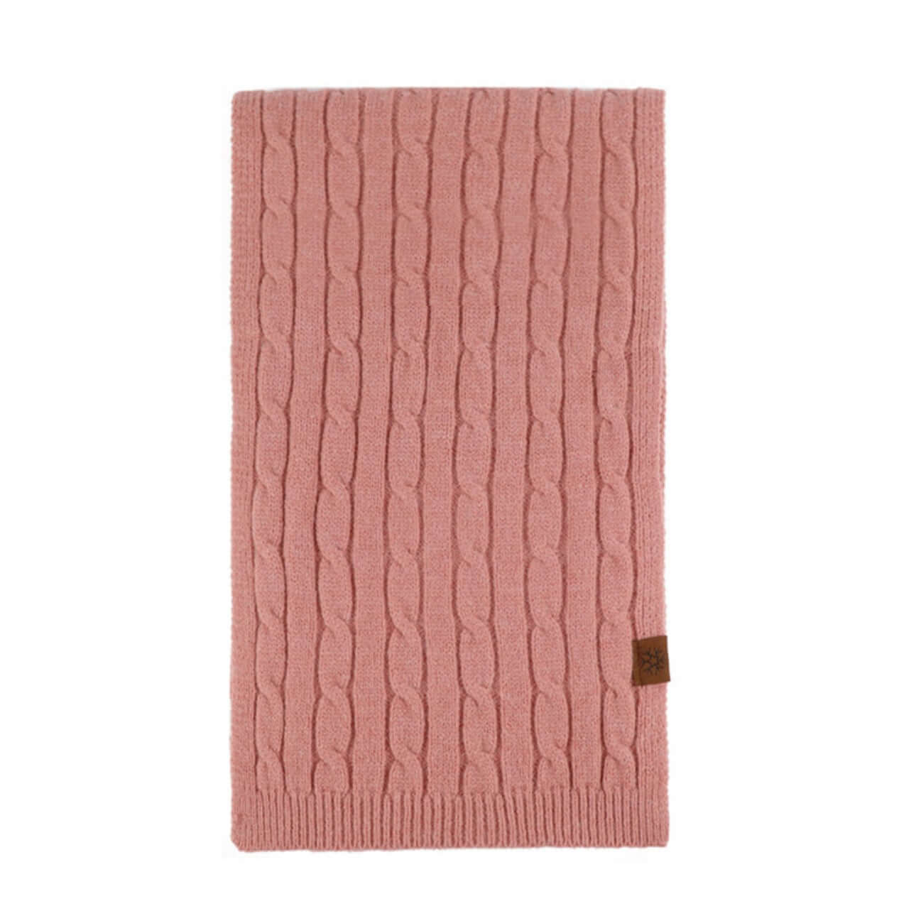 Thick Cable-Knit Scarf OEM in soft pink color, designed for unisex winter wear and custom bulk orders.