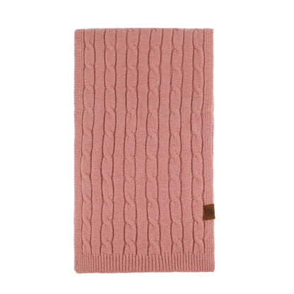 Thick Cable-Knit Scarf OEM in soft pink color, designed for unisex winter wear and custom bulk orders.
