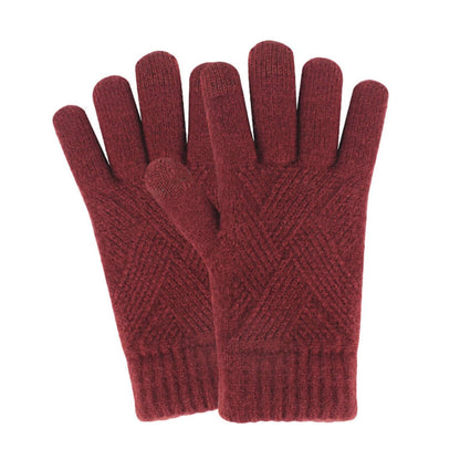 OEM touchscreen gloves in unisex burgundy with diamond pattern, perfect for winter and bulk wholesale.
