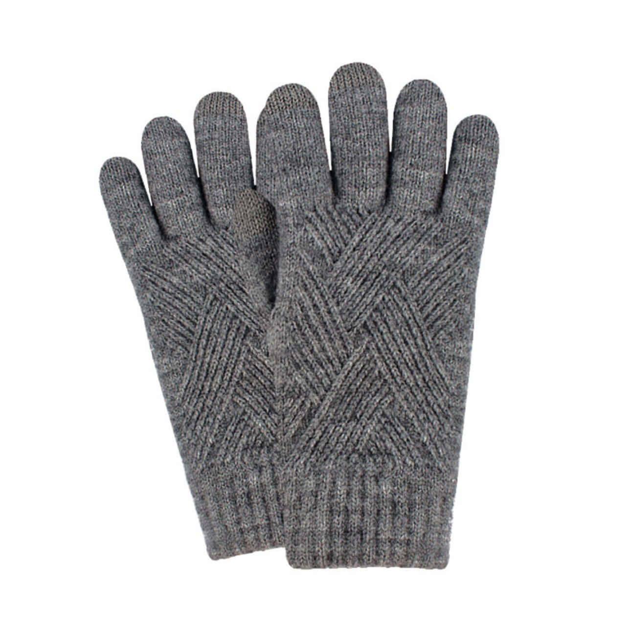 OEM touchscreen gloves in gray with a stylish diamond pattern design, perfect for unisex winterwear and bulk wholesale.