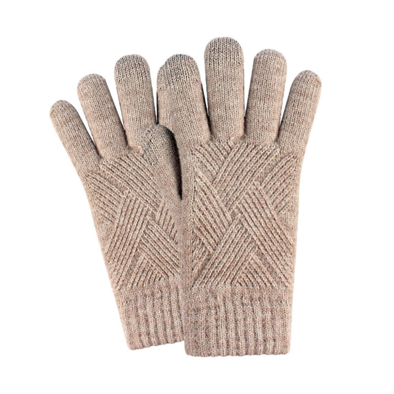 OEM touchscreen gloves in a unisex diamond pattern, ideal for winter, shown in a light beige color.