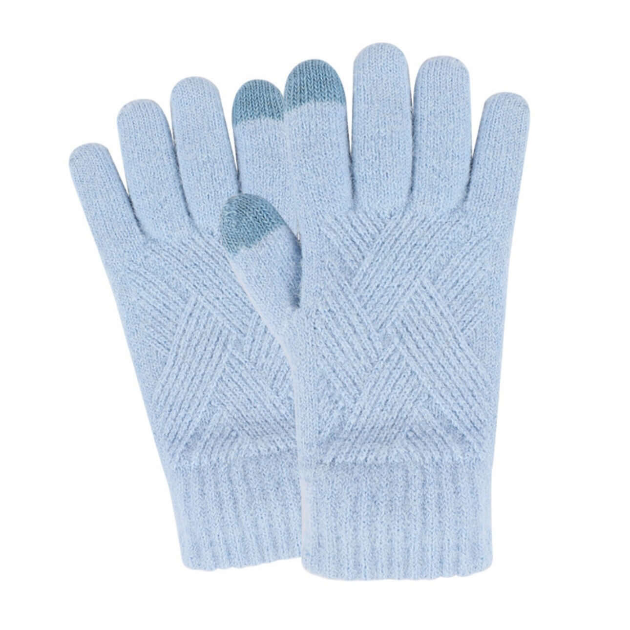 OEM touchscreen gloves in light blue with diamond pattern, ideal for unisex use and winter warmth.