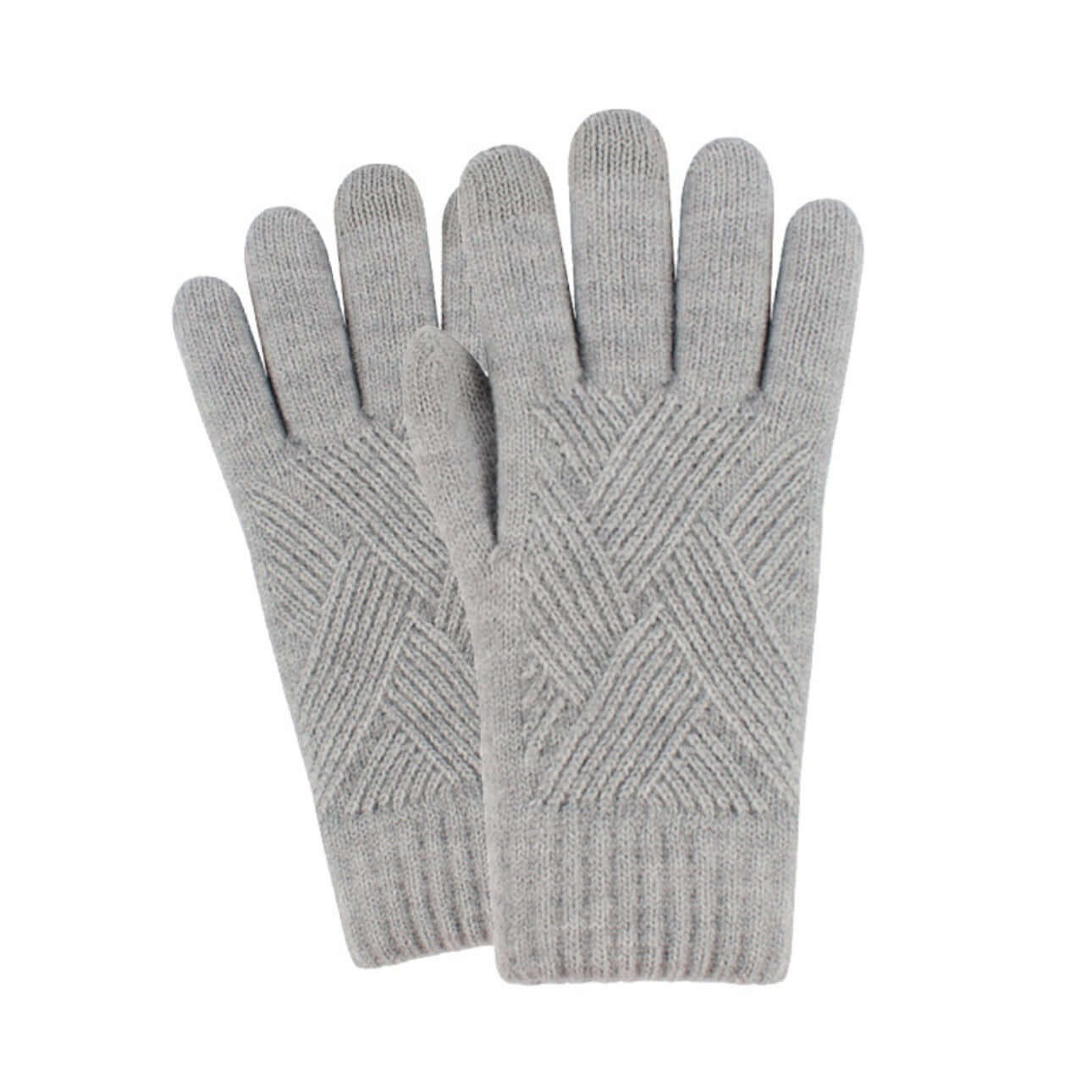 OEM touchscreen gloves in gray featuring a stylish diamond pattern, suitable for unisex use and bulk wholesale.
