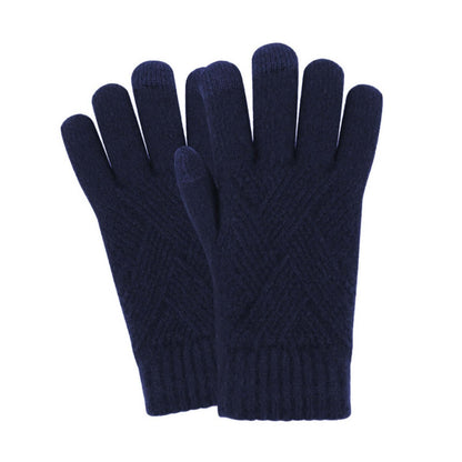 OEM touchscreen gloves in navy blue with a stylish diamond pattern, perfect for winter accessories and bulk wholesale.