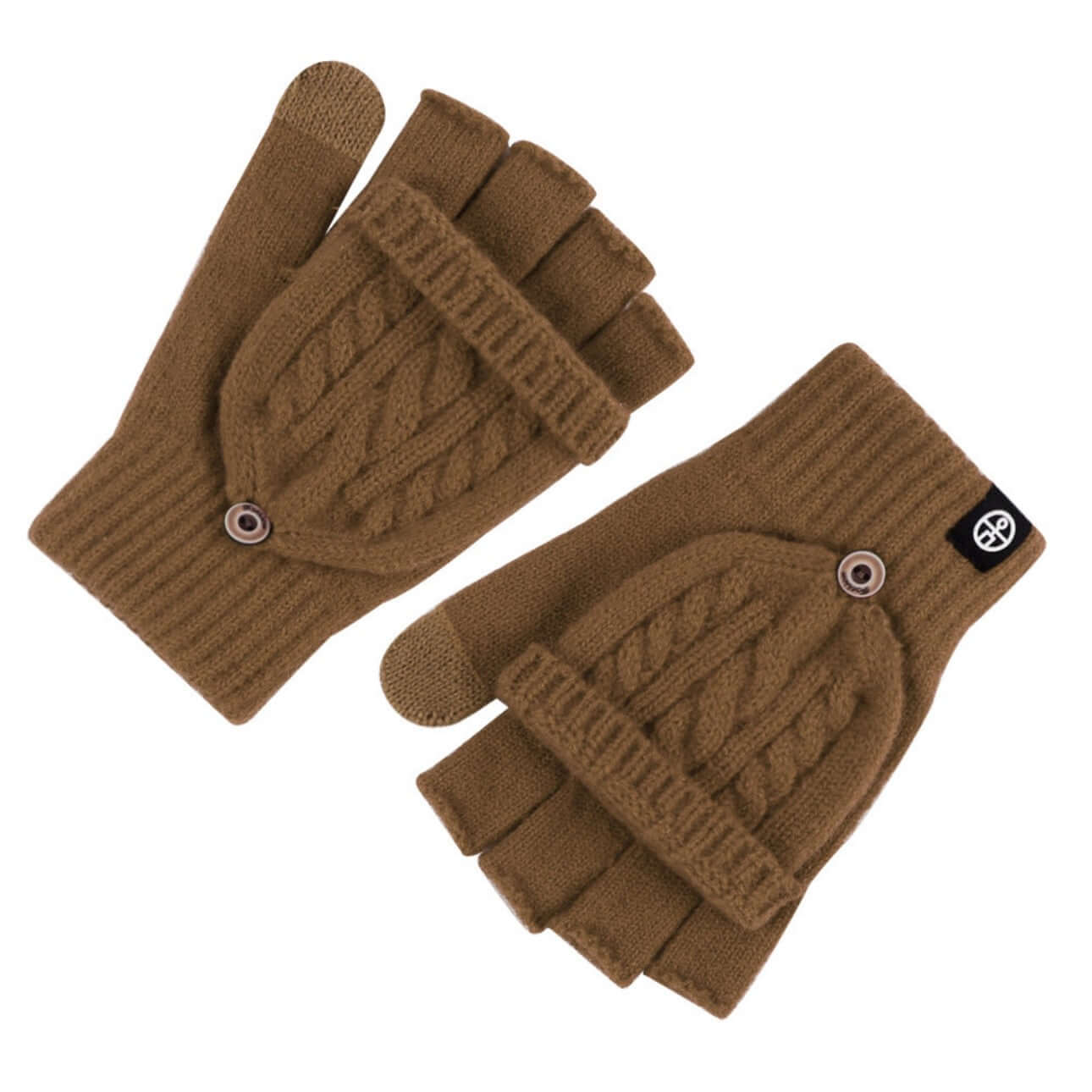 Flip Cap Fingerless Gloves OEM in brown, fleece-lined with convertible design for winter handwear.