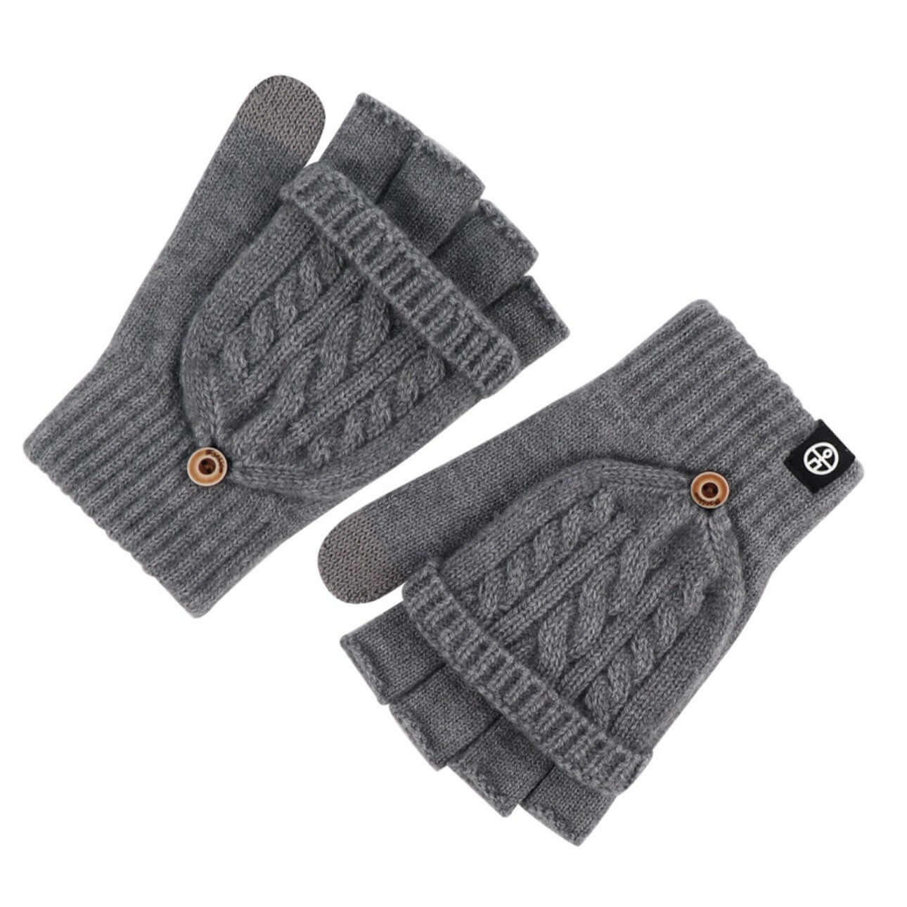 Flip Cap Fingerless Gloves OEM in gray, featuring fleece lining and a convertible cap design.