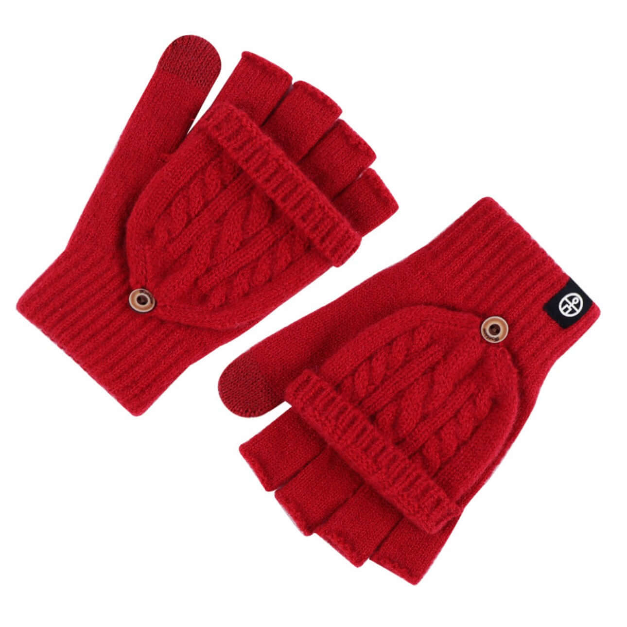 Flip Cap Fingerless Gloves OEM in red, fleece lined, and designed for winter handwear.