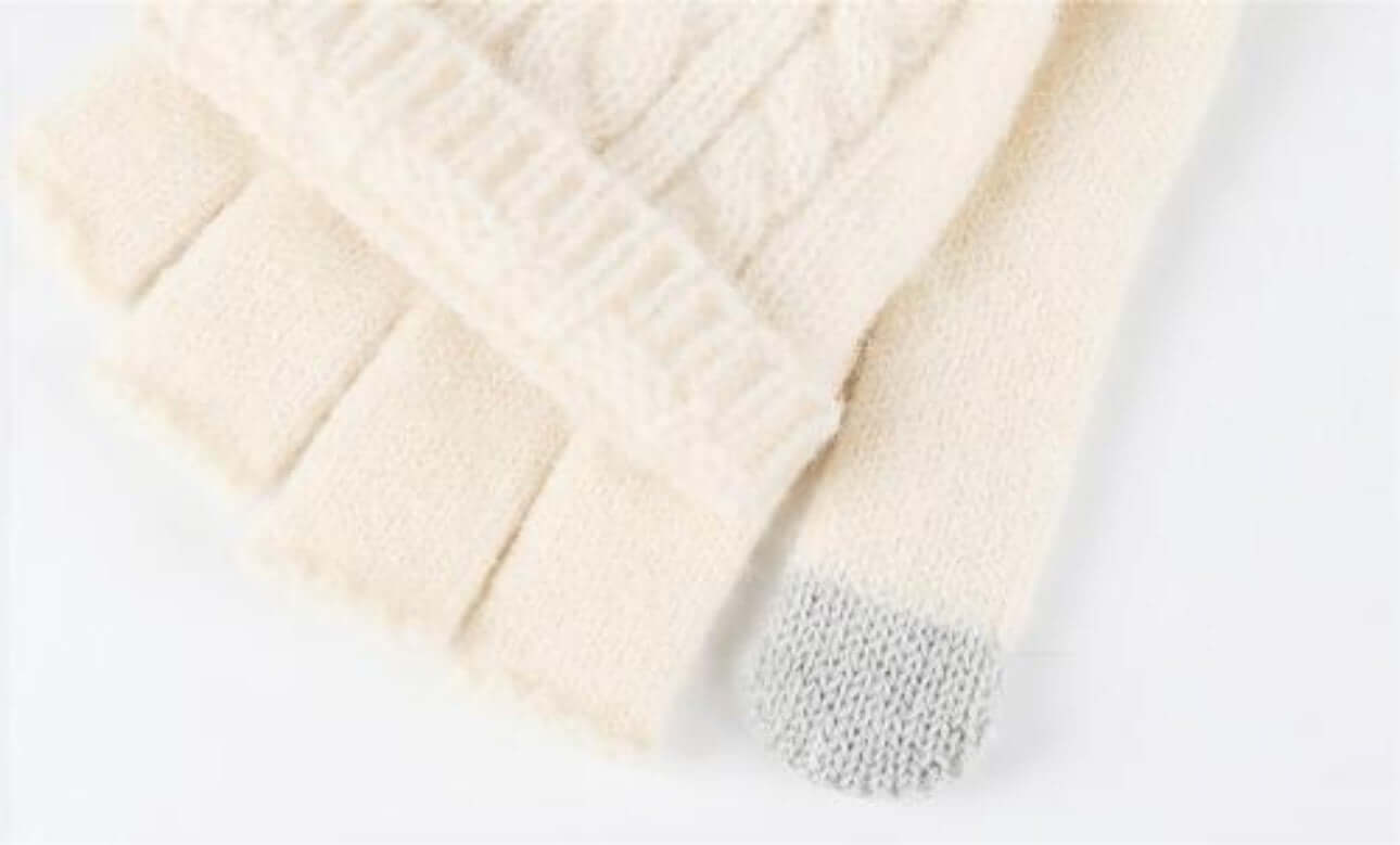 Flip Cap Fingerless Gloves OEM in cream color, featuring a soft fleece lining and touchscreen-friendly fingertips.