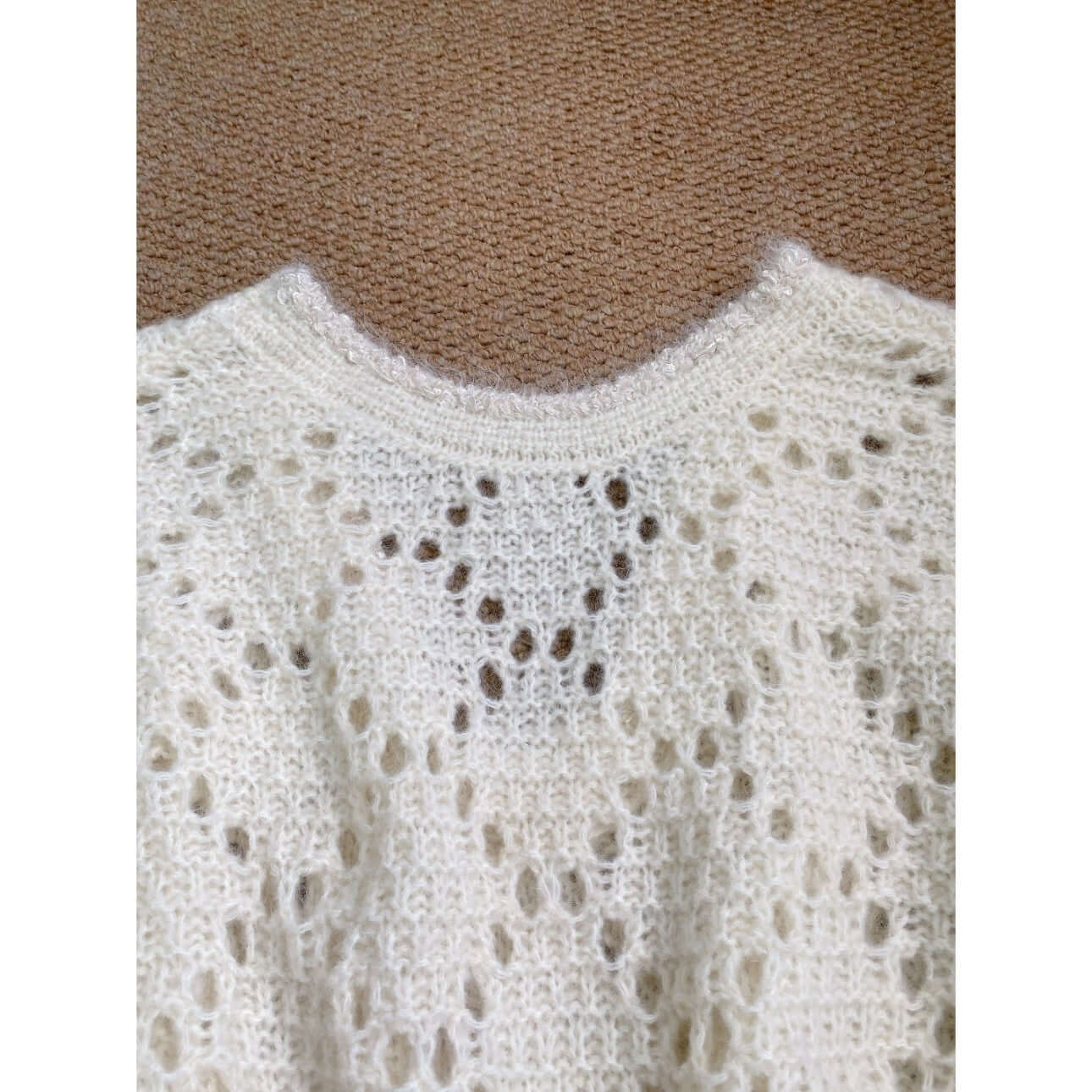 Crochet lace knit dress manufacturer close-up sparkling trim back neckline