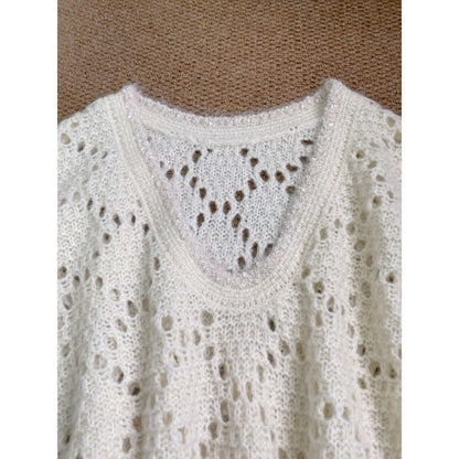 Crochet lace knit dress manufacturer close-up sparkling trim front neckline