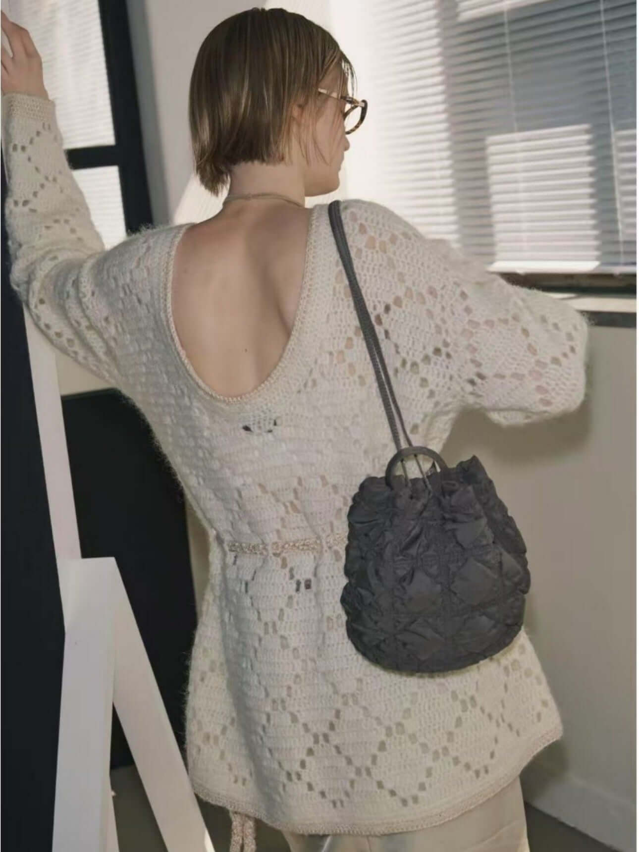 Crochet lace knit dress manufacturer back view of short dress