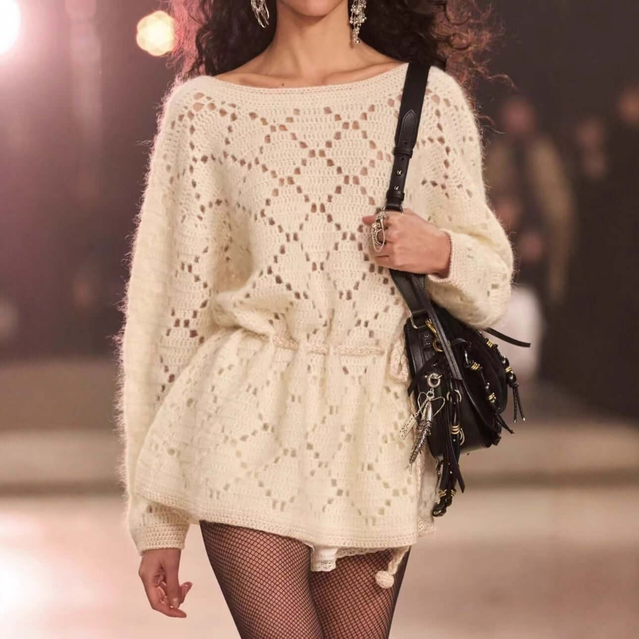 Crochet lace knit dress manufacturer model wearing front view