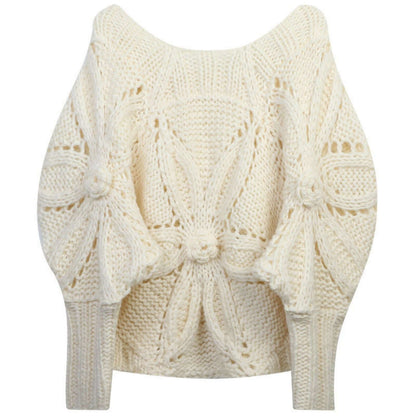 Hand crochet openwork sweater manufacturer flat back view of relaxed-fit pullover