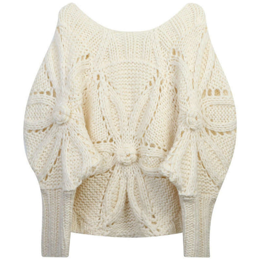 Hand crochet openwork sweater manufacturer flat back view of relaxed-fit pullover