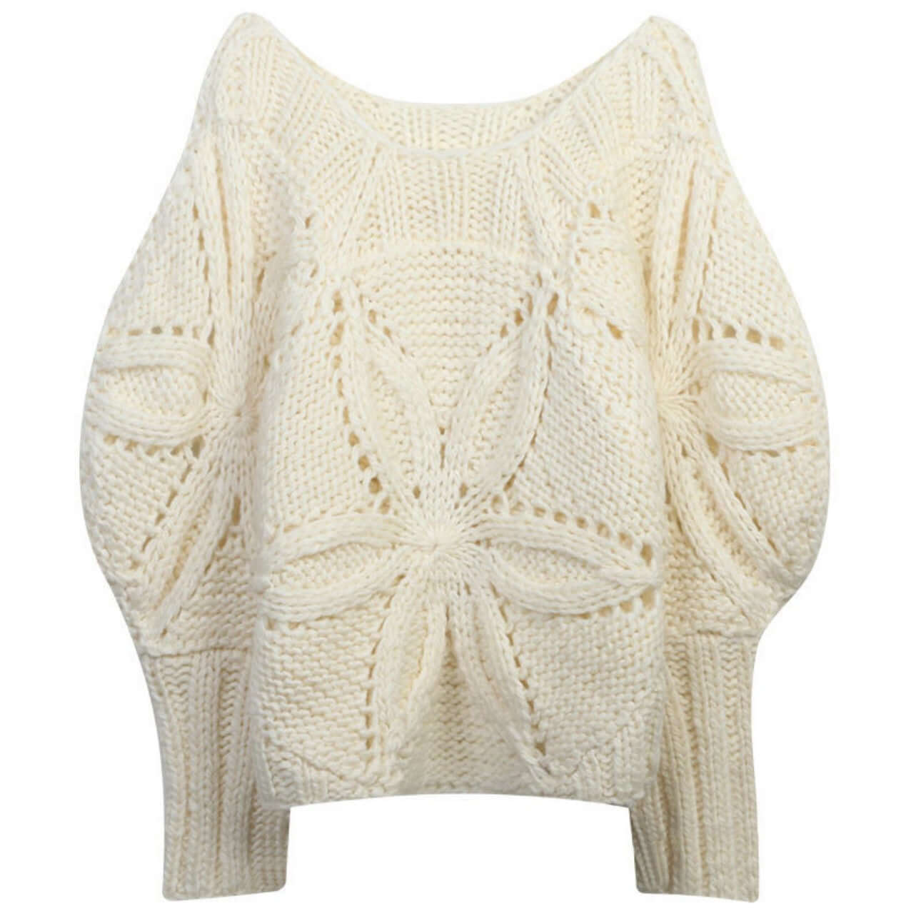 Hand crochet openwork sweater manufacturer flat front view of square neck sweater WCO-AW25163