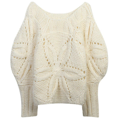 Hand crochet openwork sweater manufacturer flat front view of square neck sweater WCO-AW25163