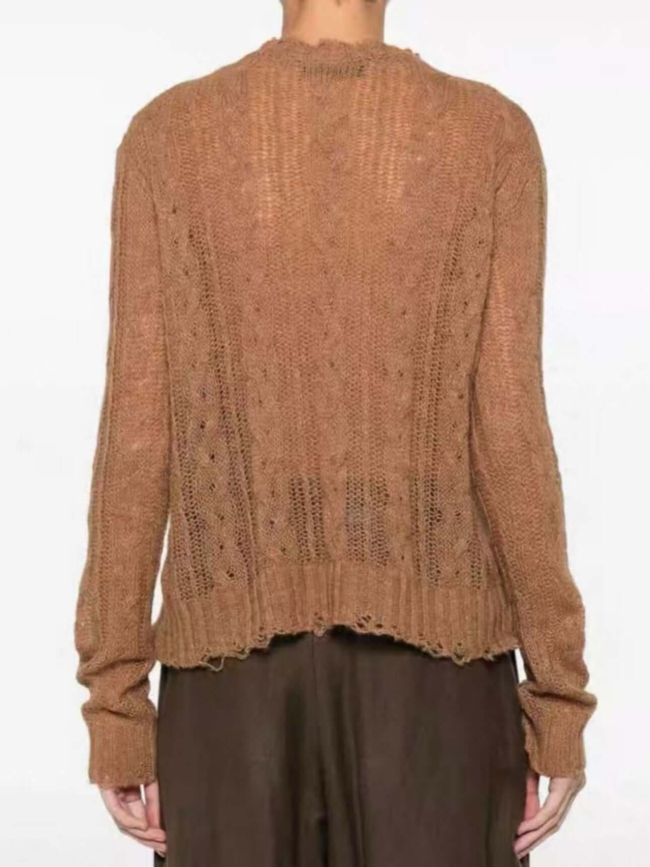 Sheer cashmere sweater manufacturer back view of lightweight sheer cashmere sweater worn by model