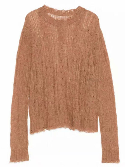 Sheer cashmere sweater manufacturer close-up highlighting unique knit texture of see-through cashmere sweater