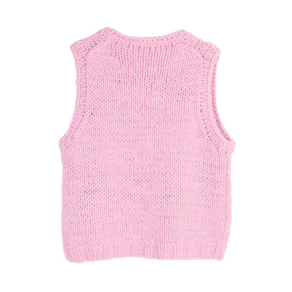 Hand knitted sleeveless top manufacturer back flat lay of pink knitted sleeveless sweater