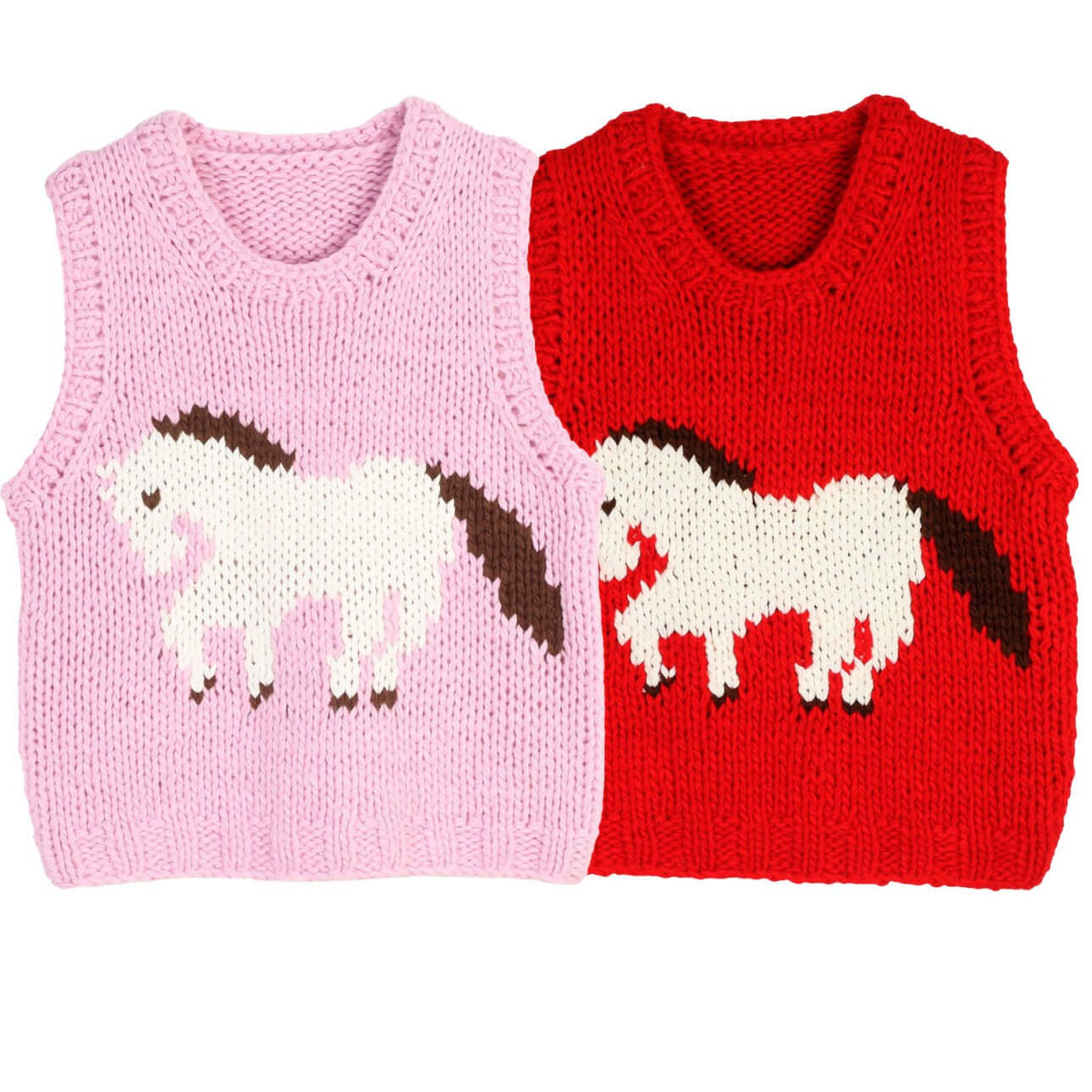 Hand knitted sleeveless top manufacturer flat lay comparison of pink and red color options