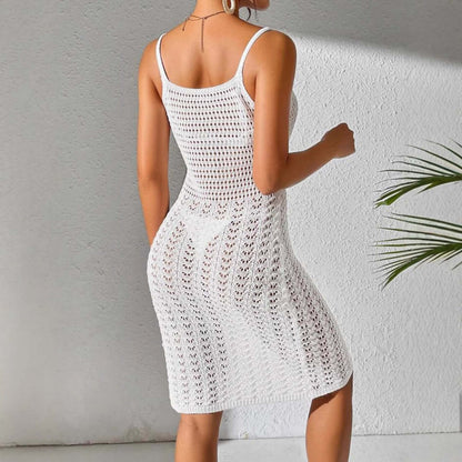 Thin strap knit slip dress manufacturer back view of minimalist knitted dress