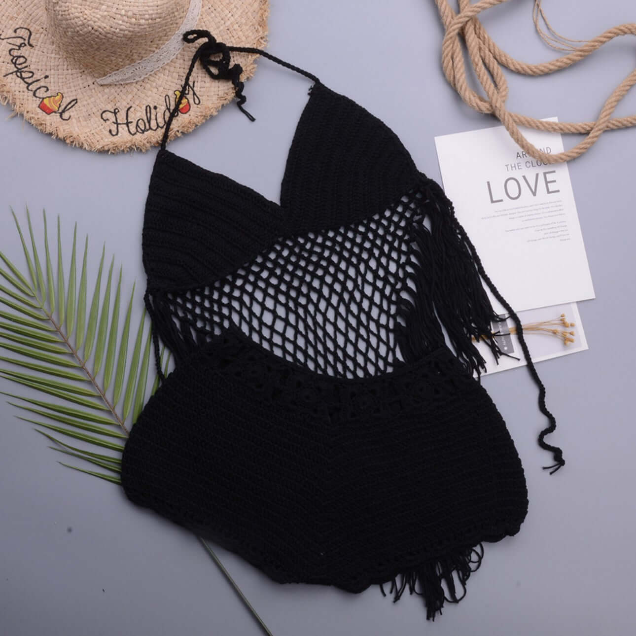 Fringe Hand Crochet Bikini black set bulk production for brands