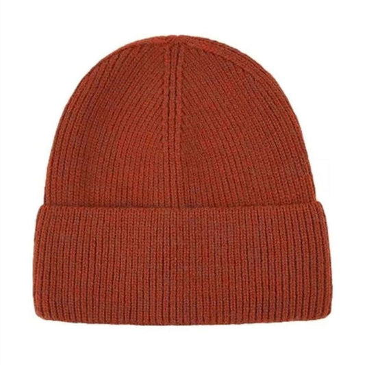 Beanie Hat OEM - Unisex winter knit hat in rust color, perfect for custom and bulk wholesale.