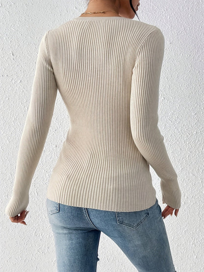 Back view of apricot fitted sweater showing tailored fit