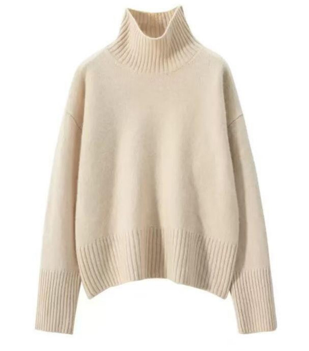 Flat lay detail of apricot high neck sweater