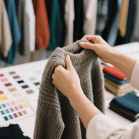 Detailed evaluation of a knitwear sample against quality standards and specifications