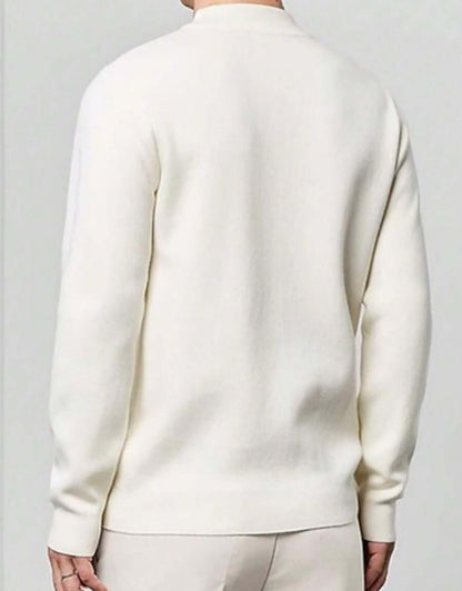 Men's white half turtleneck knitted sweater back view on model