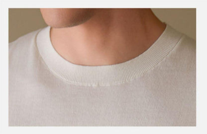 Close-up detail of men's short-sleeved sweater neckline