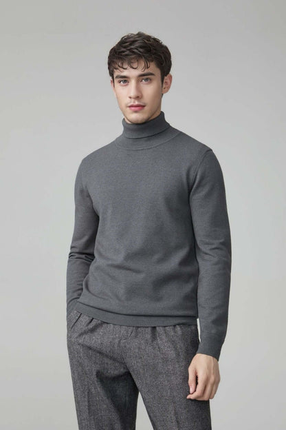 Men's Wool Turtleneck OEM - Thick high neck sweater in gray, perfect for versatile comfort and classic style.