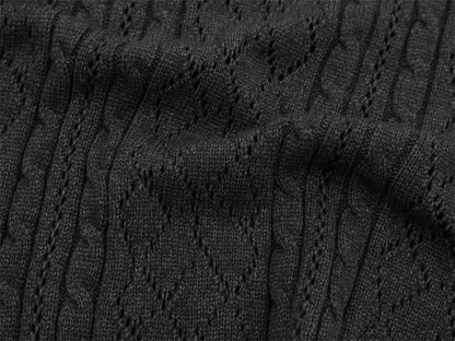 Knit fabric texture of dark gray polo collar sweater