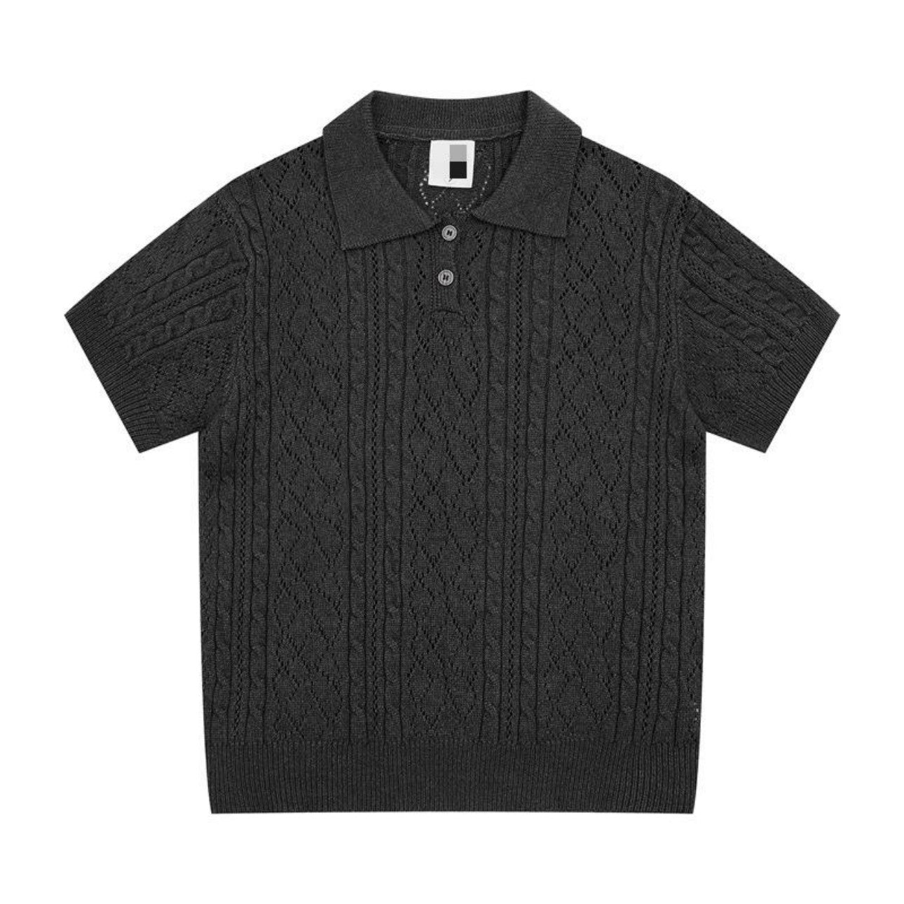 Dark gray polo collar sweater front flat lay showing slim fit