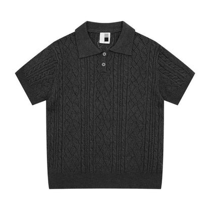 Dark gray polo collar sweater front flat lay showing slim fit