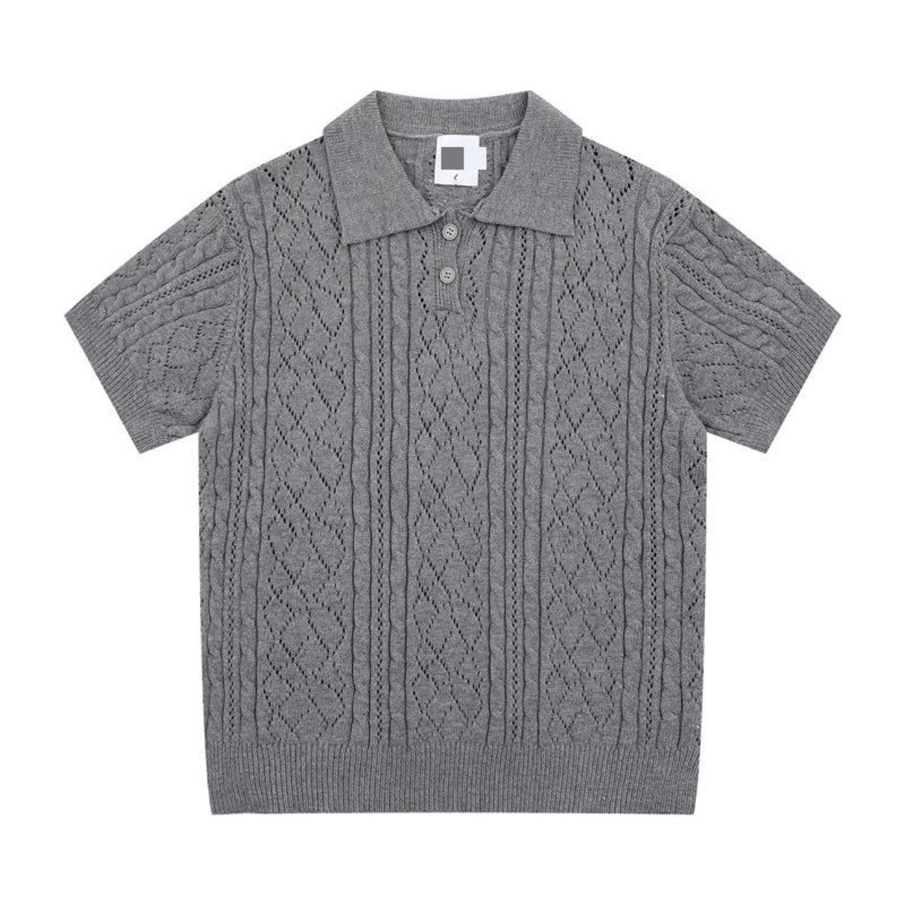 Gray polo collar sweater flat lay front view with 2-button