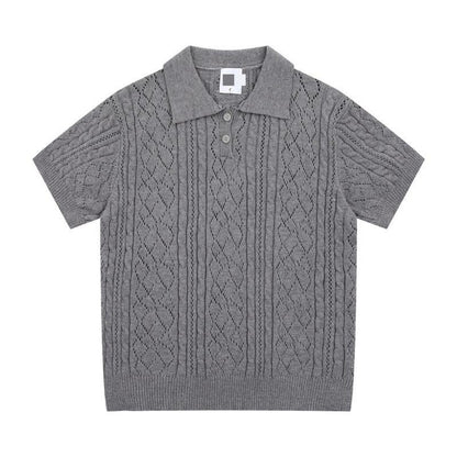 Gray polo collar sweater flat lay front view with 2-button