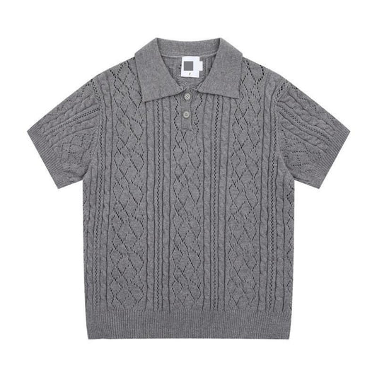 Gray polo collar sweater flat lay front view with 2-button