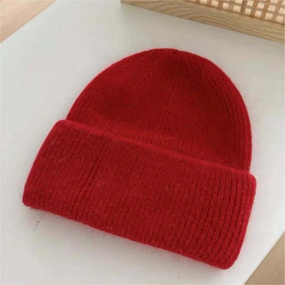 Warm Hat OEM - Women's Rabbit Hair Beanie with Folded Brim in vibrant red color