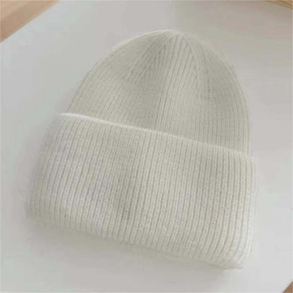 Warm Hat OEM - Women's Rabbit Hair Beanie with Folded Brim in soft white color