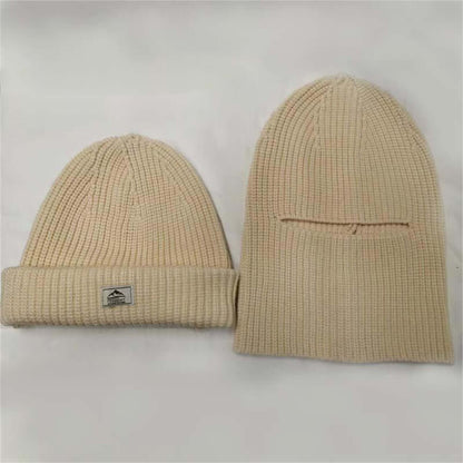 Warm Hat OEM - Men's 2-in-1 Beanie and Face Mask in beige color, showing two styles side by side.